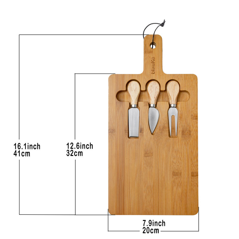 Bamboo Cheese Board and Knife Set - 12x8 inch Charcuterie Board with Magnetic Cutlery Storage - Wood Serving Tray with Handle image number 4