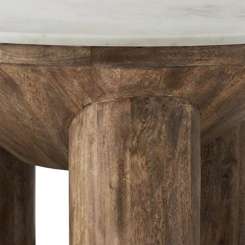 Wood Coffee Table with Marble Top, 33-Inch Round, Modern Design image number 6