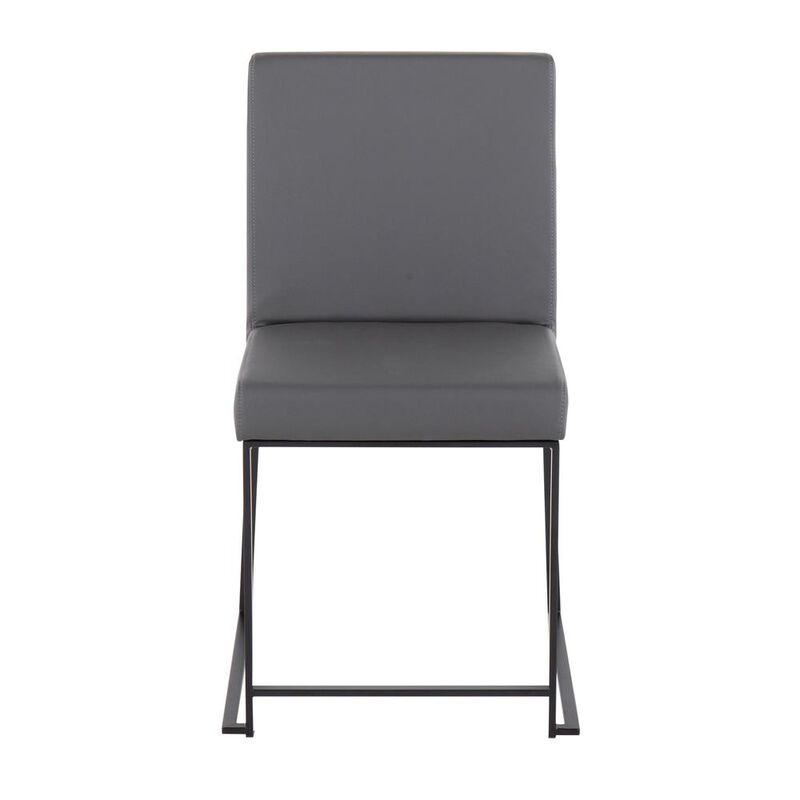 LumiSource Black Steel, Grey PU High Back Fuji Dining Chair - Set of 2