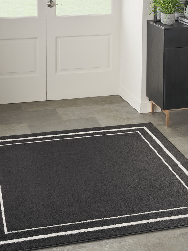 Nourison Essentials NRE02 Black/Ivory 5' x Square Rug image number 2