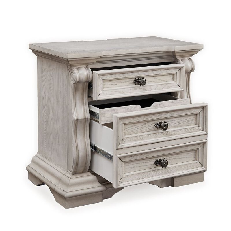 Bryl Oversize Nighstand, 3 Drawers with Bronze Knobs, Antique White image number 3