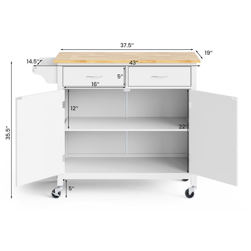 Modern Rolling Kitchen Cart Island with Wooden Top