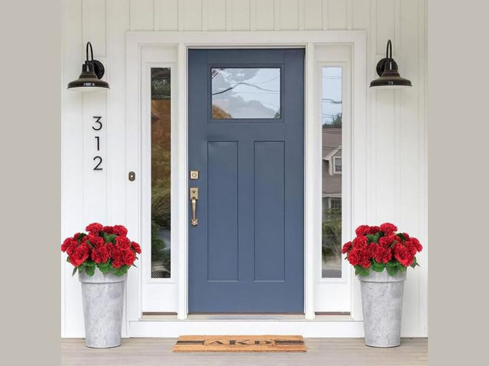 Red Artificial Outdoor Plants UV Resistant Garden Porch Decor
