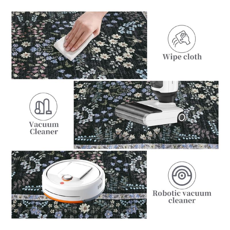 Large Modern Area Rugs 5x7 FT Washable Modern Floral Rugs Foldable Indoor Mats Stain Resistant Easy Cleaning Floor Cover for Living Room Nursery Office image number 4