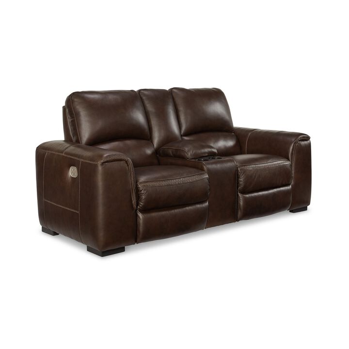 Sanco Power Recliner Loveseat, USB, Walnut Brown Grain Leather, 84in - Benzara