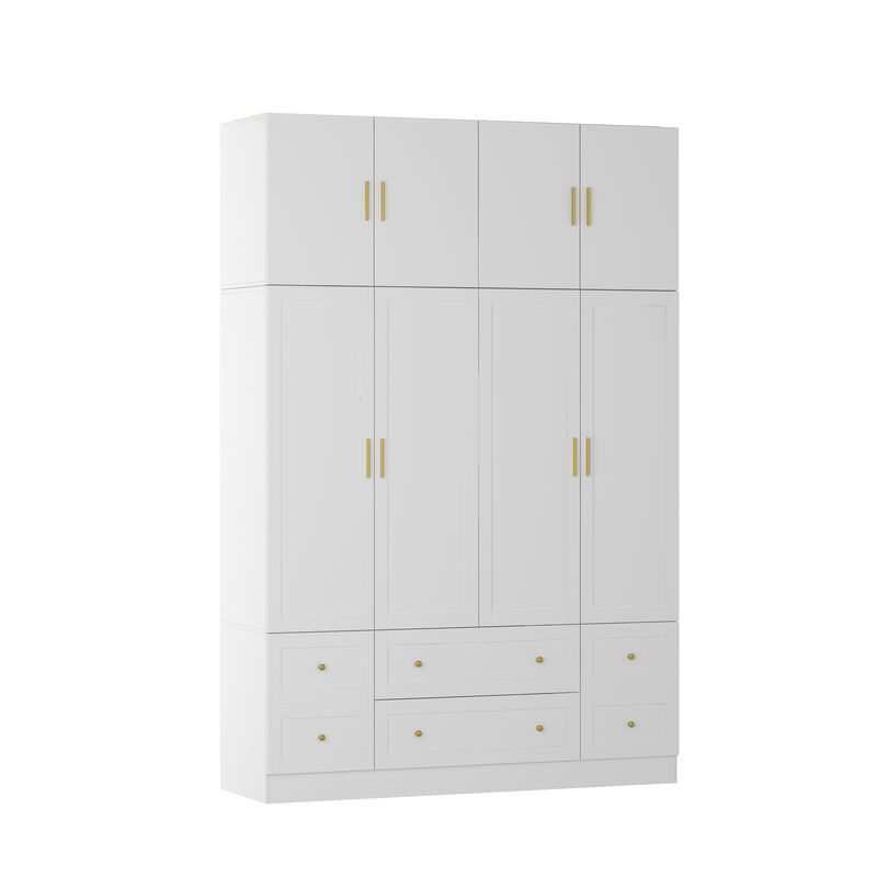 FUFU&GAGA Four-Door Wardrobe with Six Drawers and Top Cabinet (63" W x 19.7" D x 94.5" H),White