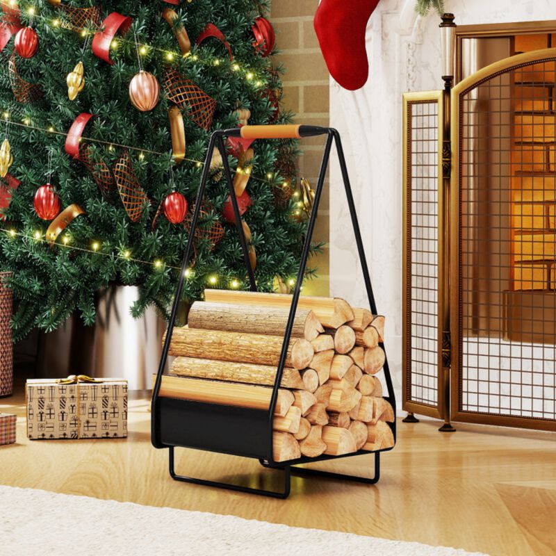Firewood Storage Rack Heavy-duty Metal Log Holder with Handle and Square Rack image number 2