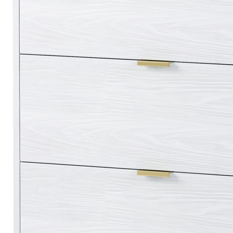 55" Long 6 Drawer Dresser with Marbling Worktop, Mordern Storage Cabinet with Metal Leg and Handle for Bedroom, White