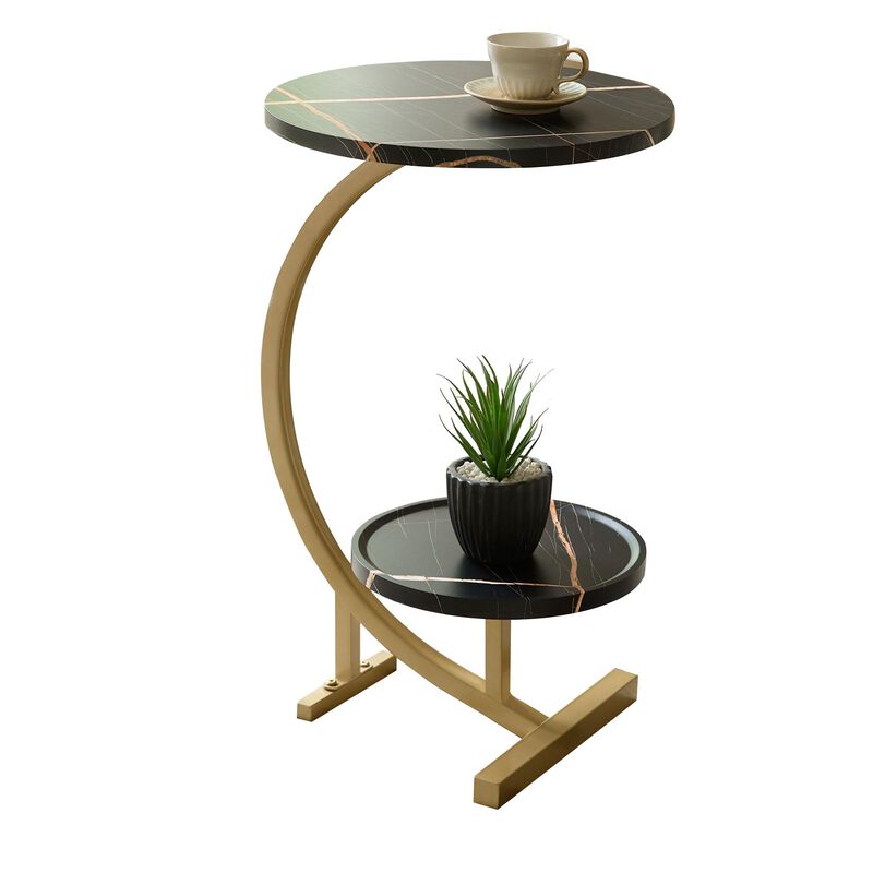 Kings Brand Furniture Rouge C-Shaped Side Table &ndash; Faux Marble Top & Gold Metal Frame Modern Accent Table, Sofa Table image number 0