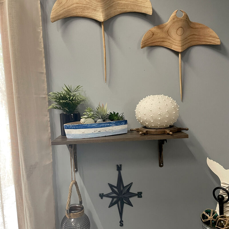12 Inch Wooden Boat Tray &ndash; Nautical Blue Coastal Decor Centerpiece Bowl image number 7