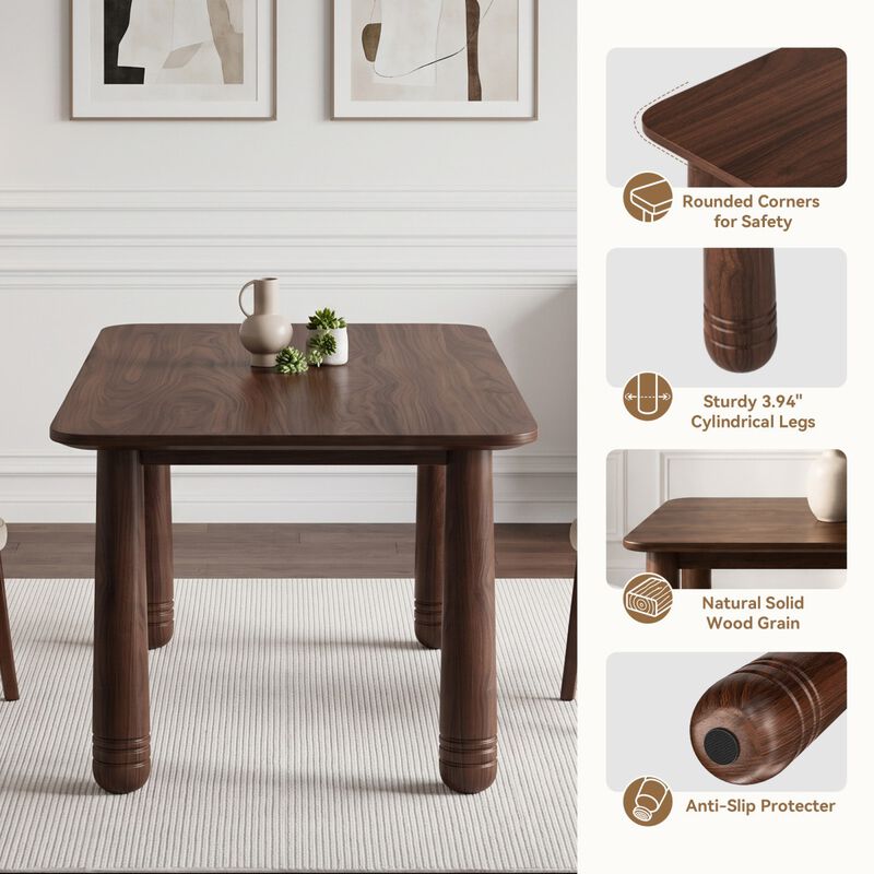 63" Solid Wood Dining Table Set with 6 Upholstered Chairs, rectangular dining room table set with sturdy wood frame, modern farmhouse dining furniture set image number 8