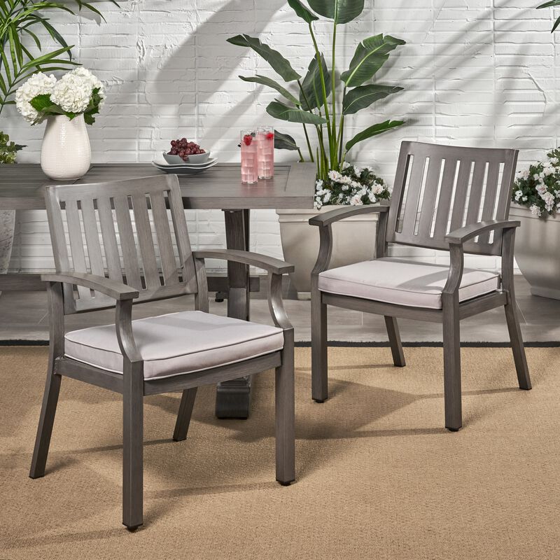 Outdoor Modern  Aluminum Frame Stationary Dining Chair With Gray Cushioned Seat (Set of 2) image number 3