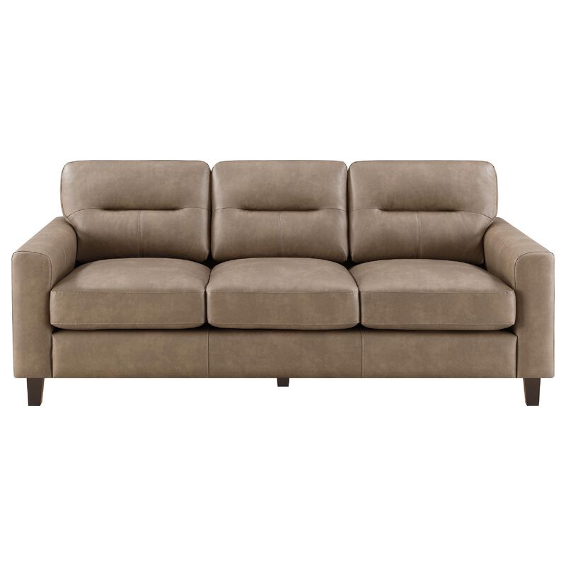 Secy 2pc Sofa and Loveseat Set, Brown Faux Leather, Pine Wood Frame image number 5