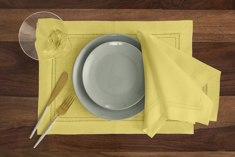 Solino Home 100% Pure Linen Placemats 14 x 19 Inch Set of 4 - Linen Double Hemstitch