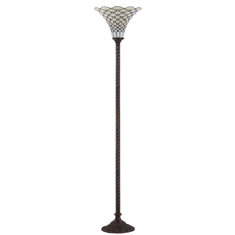 White Tiffany-Style 70" Torchiere LED Floor Lamp, Bronze