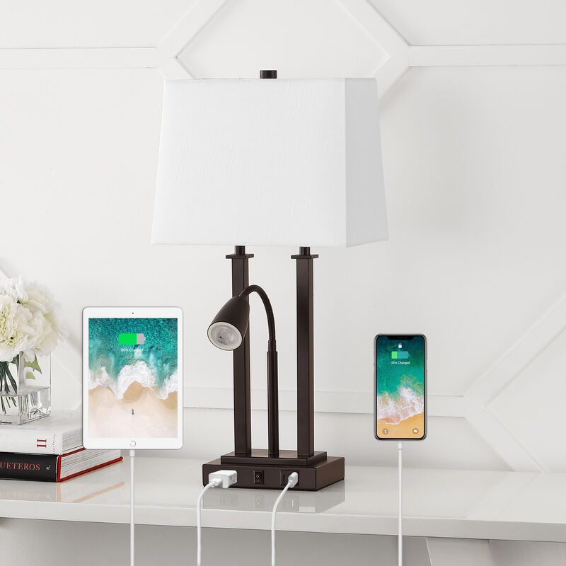 Blaire 2-Light Modern Farmhouse Metal LED Table Lamp with USB Charging port