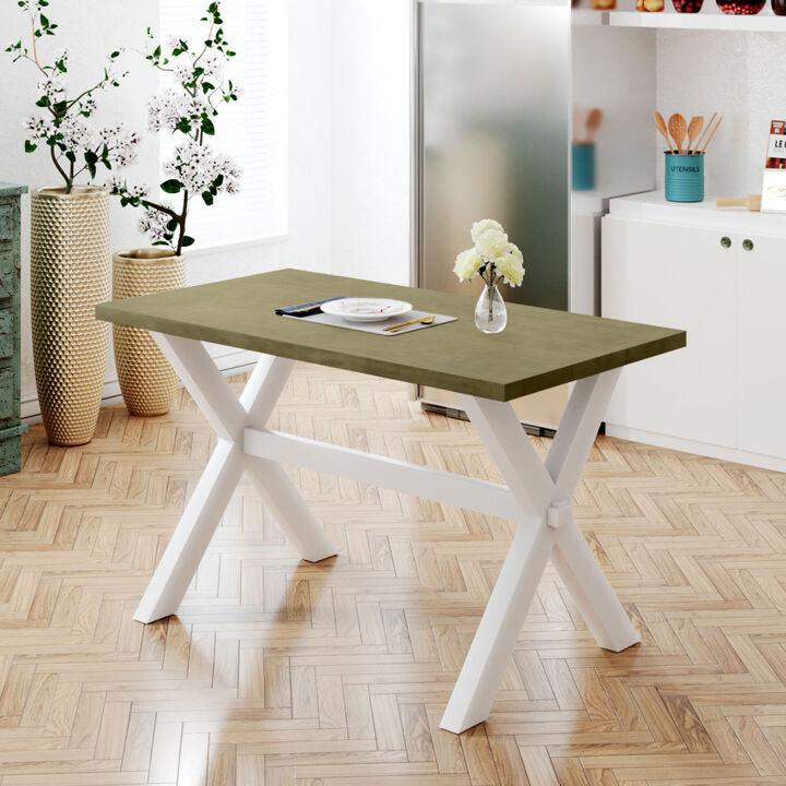 Farmhouse Rustic Wood Kitchen Dining Table with X-SHAPED Legs, Gray Green