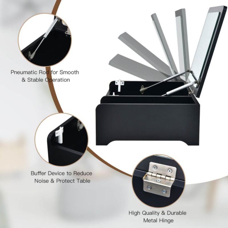 Hivvago Compact Bay Window Makeup Dressing Table with Flip-Top Mirror