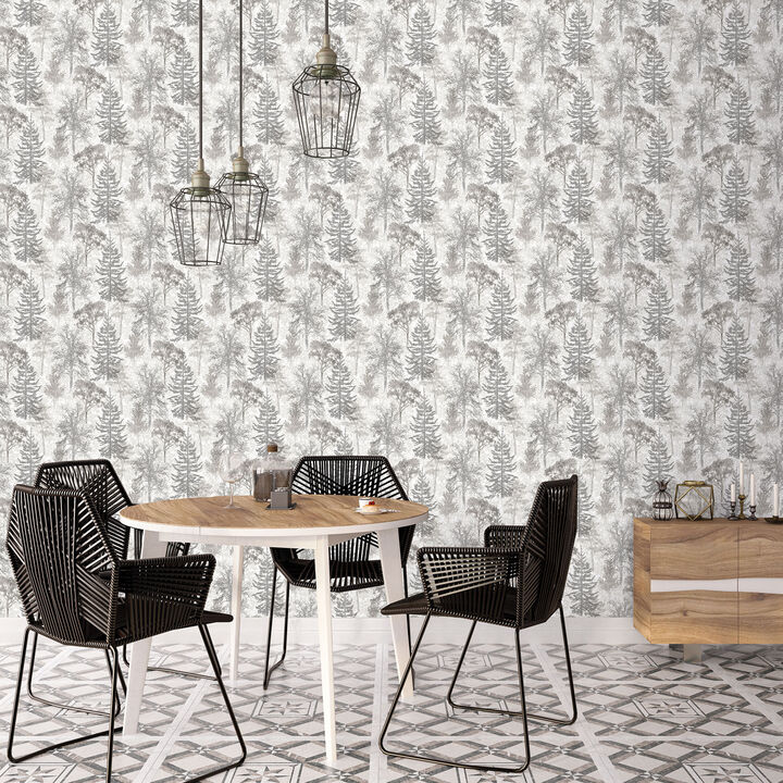 Evergreen Trees Silver Grey Wallpaper 7311