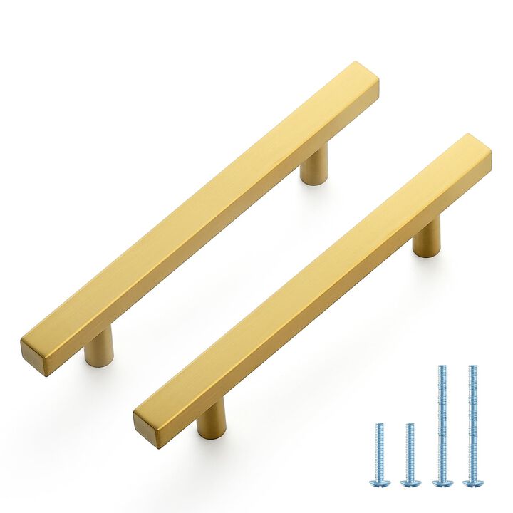 JOY DECOR 30 Pack 4 Inch Brushed Brass Square Cabinet Handles Stainless Steel Cabinet Hardware Pulls for Kitchen and Drawers wit