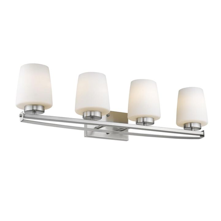 Chloe Lighting  Olivia Contemporary 4 Light Brushed Nickel Bath Vanity Light Etched  Glass  31 in.