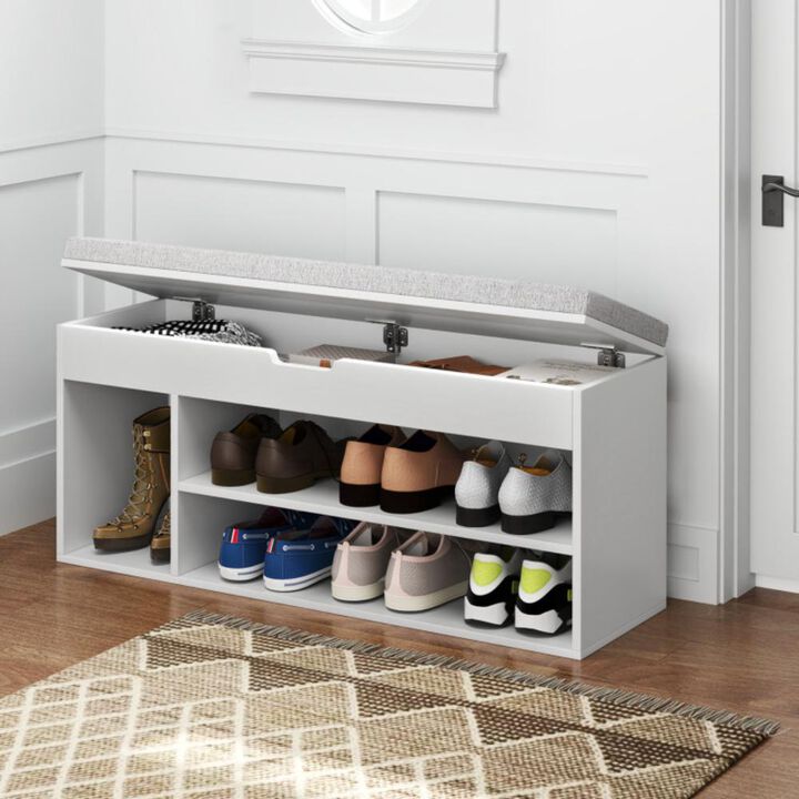 Hivvago Padded Seat Shoe Bench with Hidden Storage and 3 Open Shelves