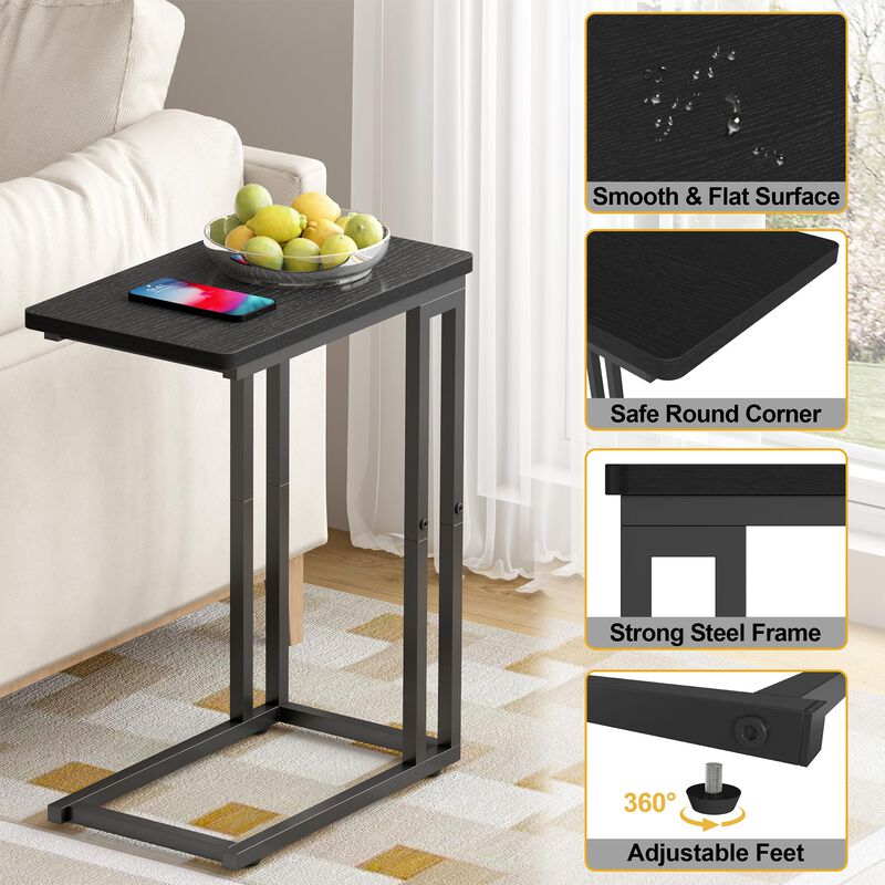Yusong C Shaped End Table, Couch Side Table That Slide Under Sofa Bed, Small Table for Small Spaces, Skinny Overbed Table, Coffe