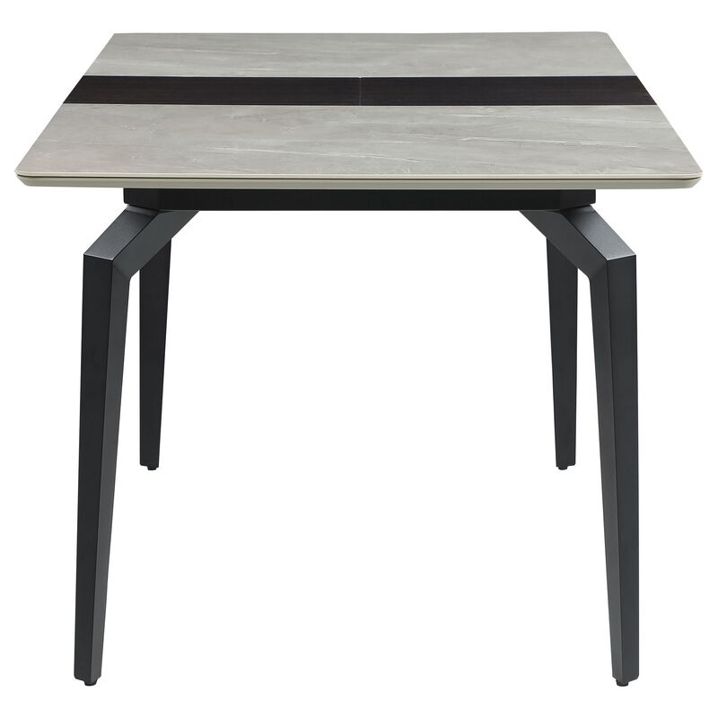 51-65 Inch Dining Table, Extendable White Top, Butterfly Leaf, Sandy Black - Benzara