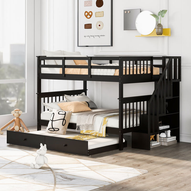 Merax Storage Bunk Bed Trundle Bed with Guard Rail
