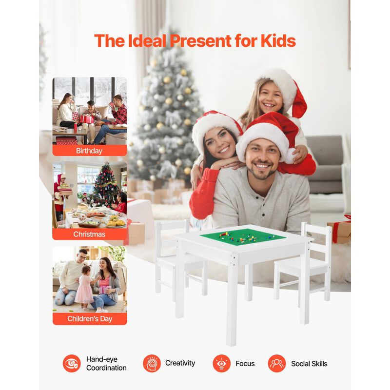 Kids Activity Table and 2 Chairs Set with Building Block Top and Storage image number 3