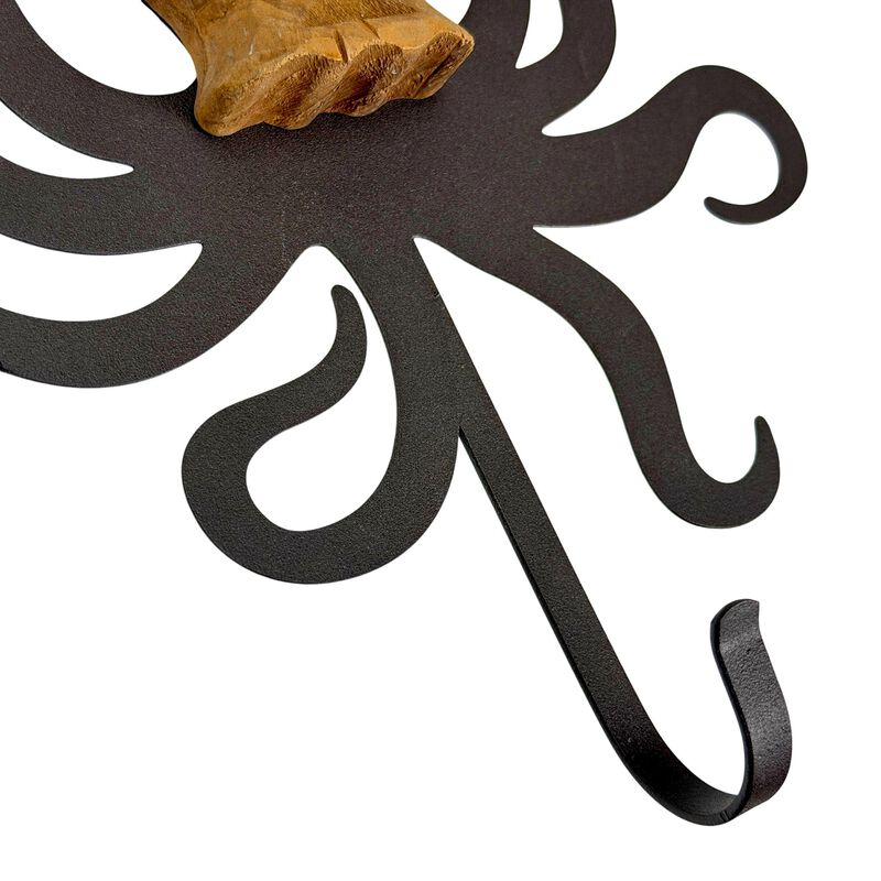 Set Of 3 Nautical Wood And Metal Decorative Wall Hooks Fish Crab Octopus image number 4