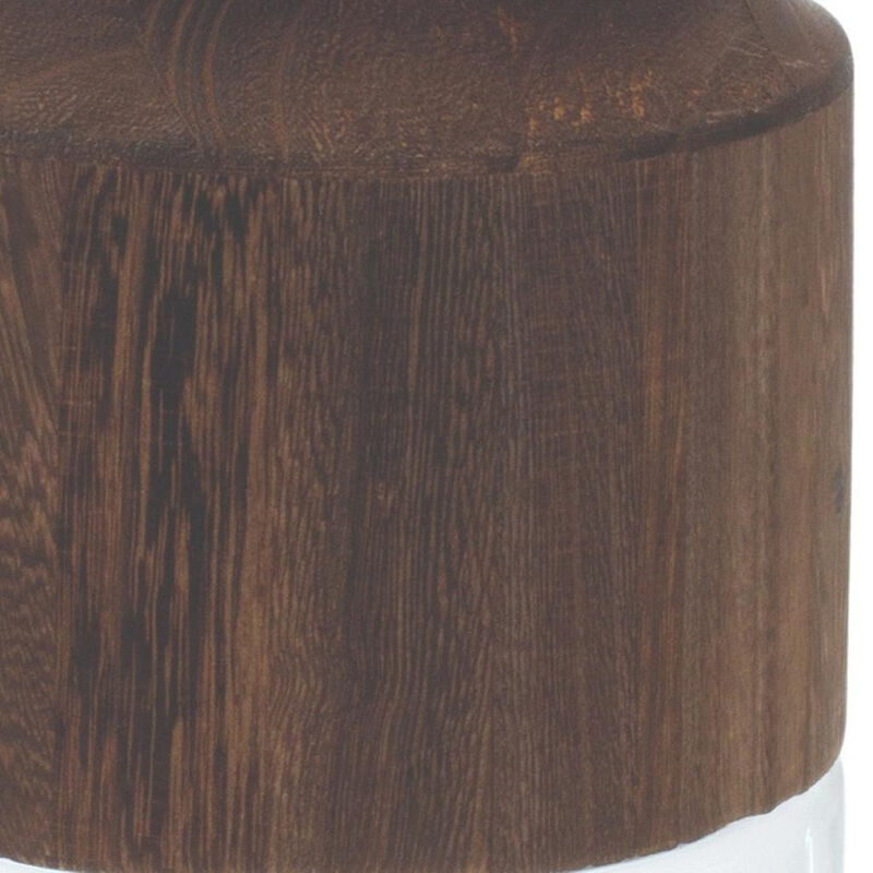 HomeRoots 9" Brown And Clear Glass Round Table Vase With Wood image number 3
