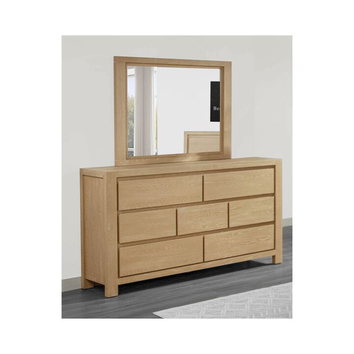 Rubber Wood Light Oak Natuiral Finish Dresser and Mirror