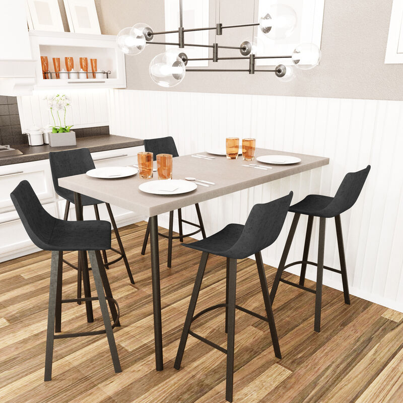 LeisureMod Elland Modern Upholstered Leather Bar Stool With Iron Legs & Footrest Set of 2