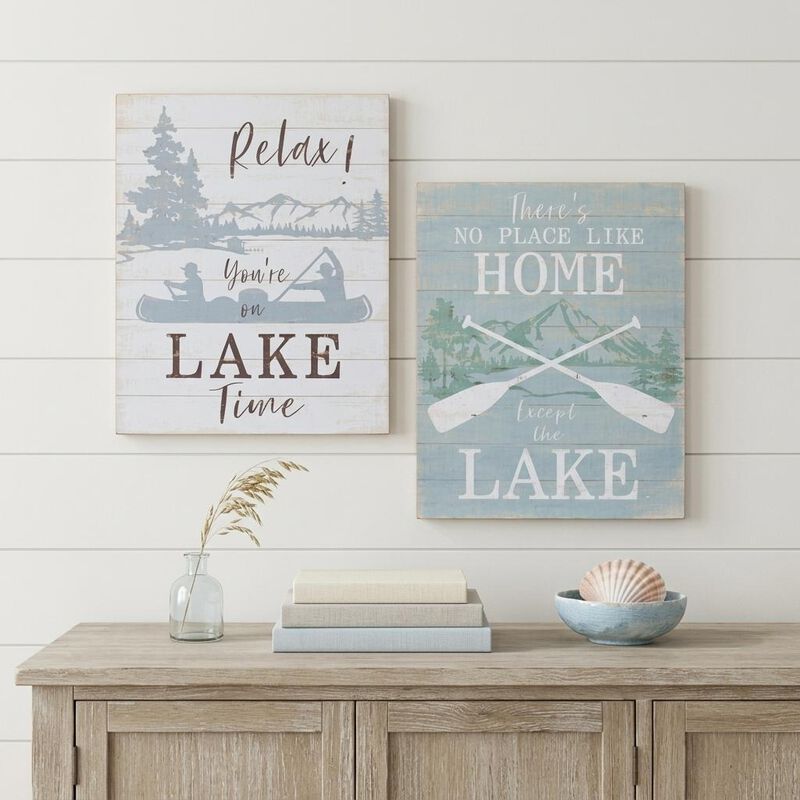 HomeRoots Set of Two White Black And Blue Trees, Lake Lake Wood Framed Art image number 1