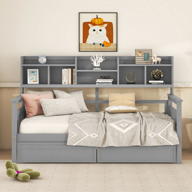 Merax Modern Daybed Bed with  Storage Shelves