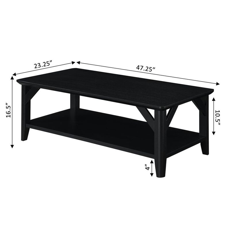 Convenience Concepts Winston Coffee Table with Shelf, Black