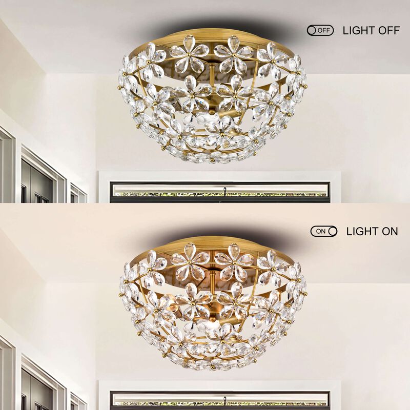 Amila 3-Light Brushed Brass Glam Daisy Flower Crystal Blossom Flush Mount image number 4
