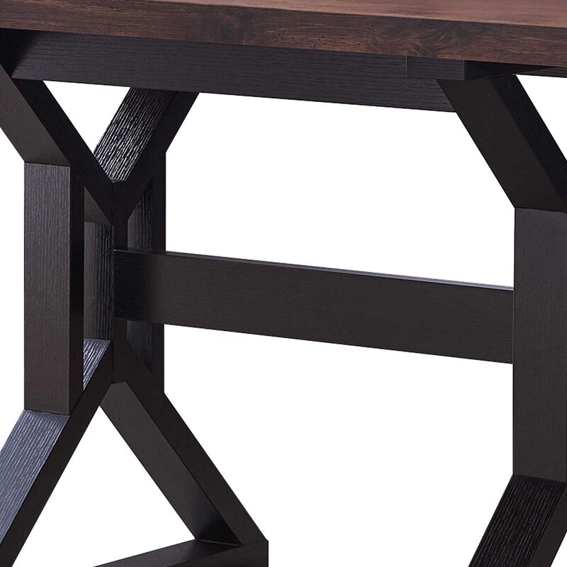 Two Toned Rectangular Wooden Dining Table with X Shaped Trestle Base, Black and Brown-Benzara image number 3