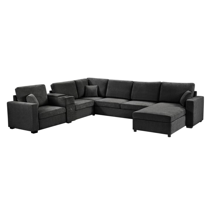 Guftem Modern 5‑Seat U‑Shaped Chenille Sectional Sofa