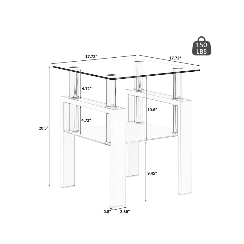Hivvago Tempered Glass Bedside Corner  Table Contemporary End Table in