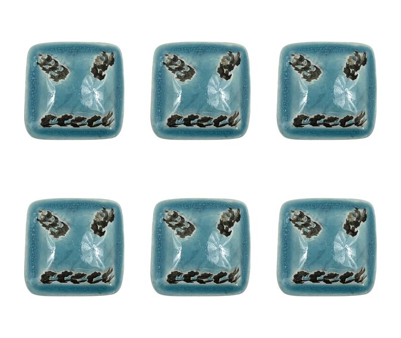 HomeRoots Set of Six Teal Square Knob Ceramic Drawer Pull Knobs image number 4