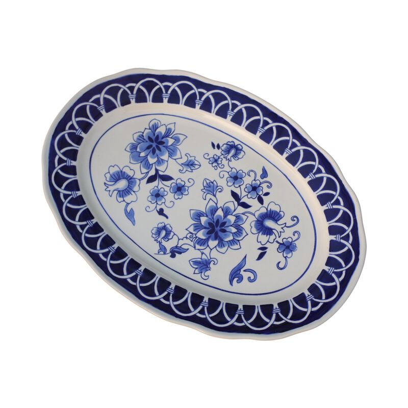 Blue Garden 18" Blue & White Stoneware Serving Platter
