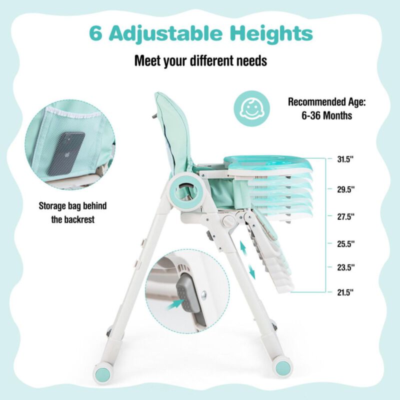 Hivvago Baby High Chair Foldable Feeding Chair with 4 Lockable Wheels