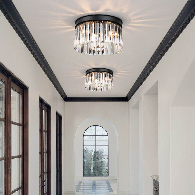 12 in. Modern Glam 3-Light Dimmable Crystal Flush Mount Ceiling Light image number 3