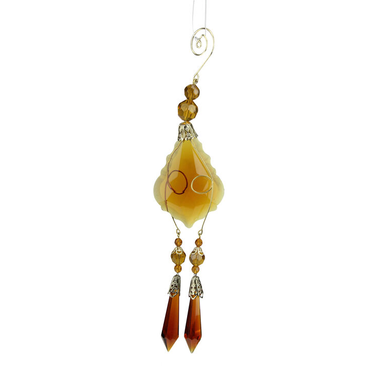 9" Amber and Gold Faceted Beads Christmas Pendant Ornament