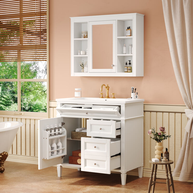Merax  Bathroom Vanity with Top Sink, Modern Bathroom Storage Cabinet with Mirror