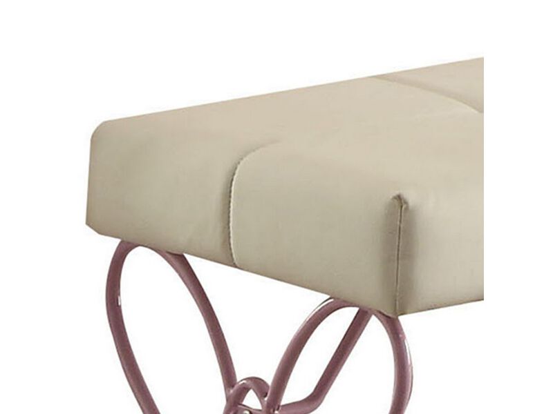 Metal Armless Bench with Butterfly Design, White and Purple - Benzara image number 4