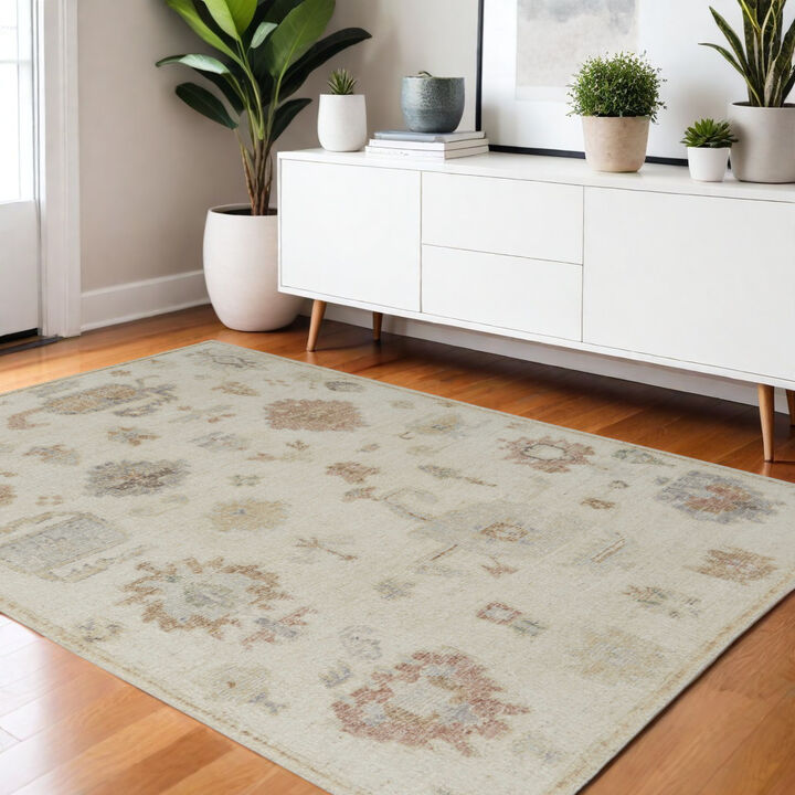 HomeRoots Wool Floral Hand Knotted Area Rug