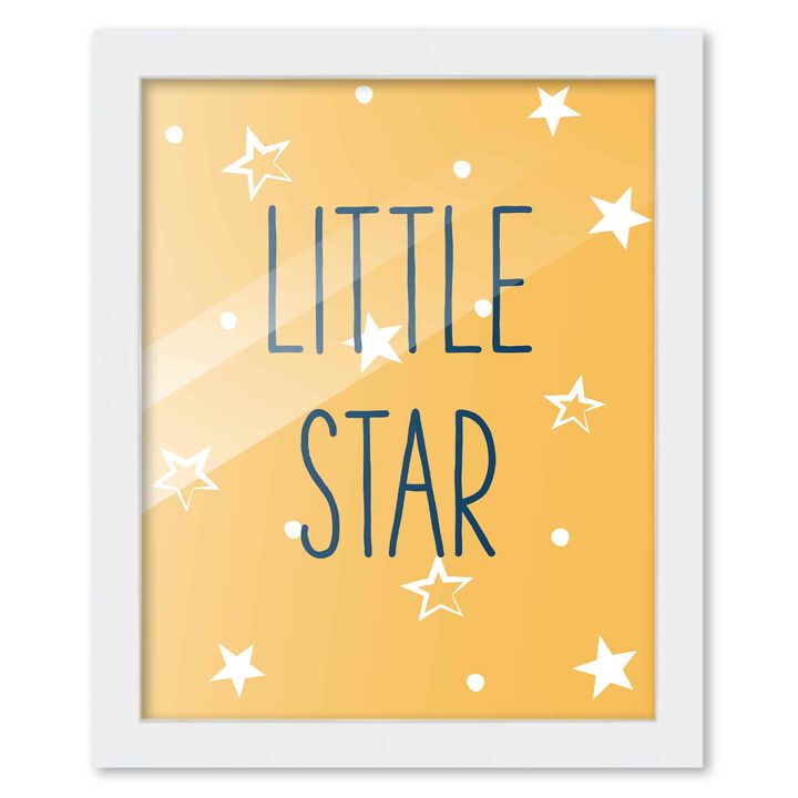 8x10 Framed Nursery Wall Adventure Boy Little Star Poster in White Wood Frame For Kid Bedroom or Playroom